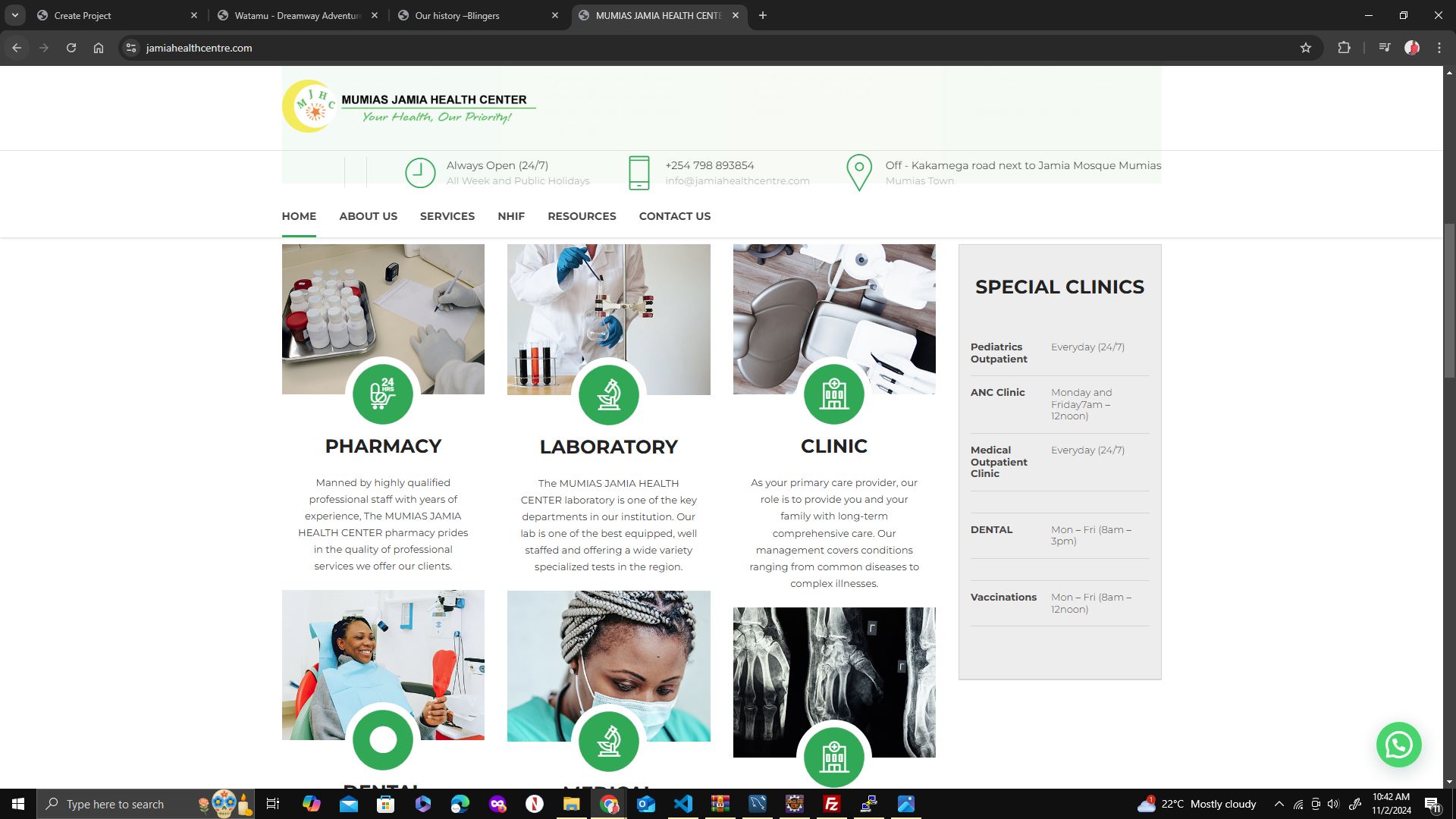 Portfolio Summary for Jamia Health Centre Website - Project Image